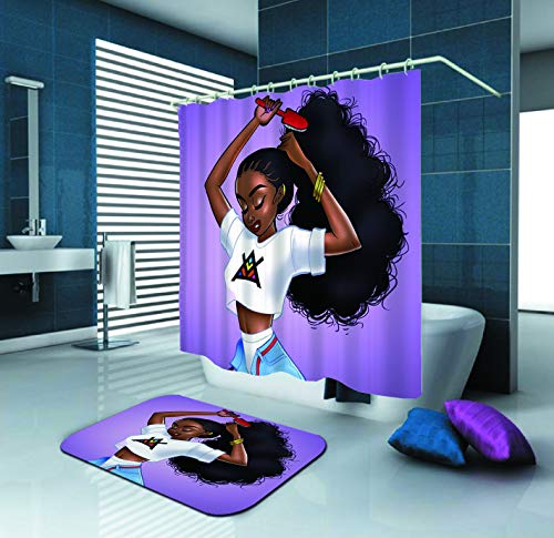 Product Cover SARA NELL Shower Curtain Black Art African American Women Girl Black Afro Women Bath Curtain 72X72In Shower Curtains Set with 15.7X23.6In Flannel Non-Slip Floor Doormat Bath Rugs