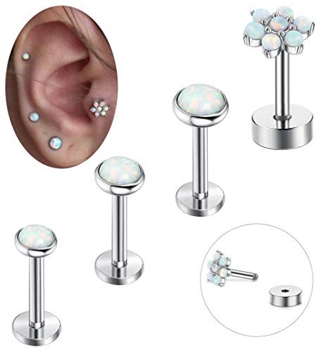 Product Cover FIBO STEEL 4 Pcs 16G Stainless Steel Cartilage Stud Earrings for Women Girls Daith Targus Helix Daith Conch Ear Monroe Piercing Jewelry 6-8mm
