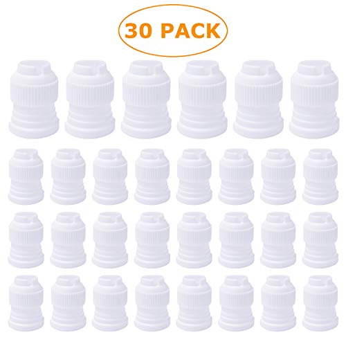 Product Cover 30 Pack Plastic Standard Couplers Cake Decorating for Icing Nozzles, Piping Bags, White