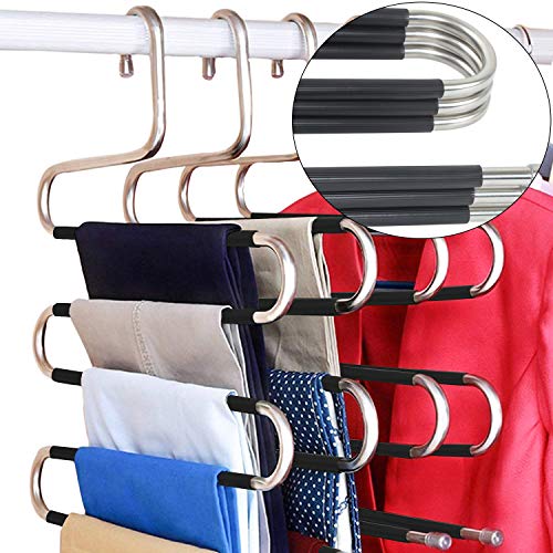 Product Cover DOIOWN Pants Hangers 5 Pieces Non Slip Space Saving Hangers Stainless Steel Clothes Hangers Closet Organizer for Pants Jeans Scarf(Upgrade Style)