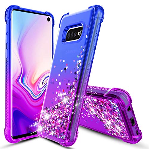 Product Cover Samsung Galaxy S10E Case,Galaxy S10 E (2019) Case,Gradient Quicksand Floating Four Reinforced Corners TPU Bumper Cushion Protective Shockproof Phone Cover for Girls Women 5.8 Inch,Blue/Purple