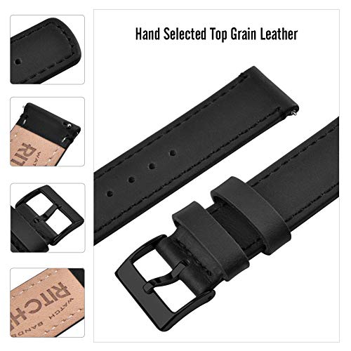 Product Cover Ritche 22mm Quick Release Leather Watch Band Compatible with Samsung Gear S3 Classic Watch Black Genuine Leather Watch Bands for Men