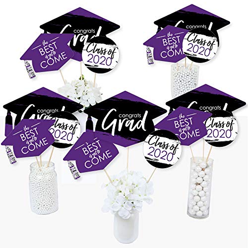 Product Cover Big Dot of Happiness Purple Grad - Best is Yet to Come - 2020 Purple Graduation Party Centerpiece Sticks - Table Toppers - Set of 15