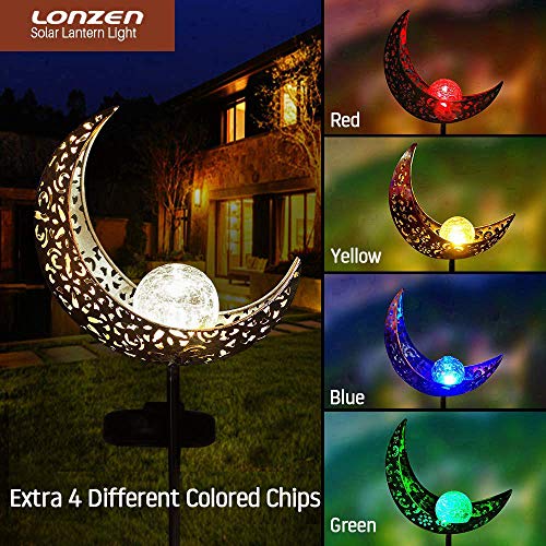 Product Cover Solar Pathway 5 Colors Lights Outdoor - 2019 Moon Crackle Glass Globe Garden Stake Metal Lights, Led Solar Landscape Lights, Waterproof Auto On/Off Sun Powered Lighting Garden Decor, Patio