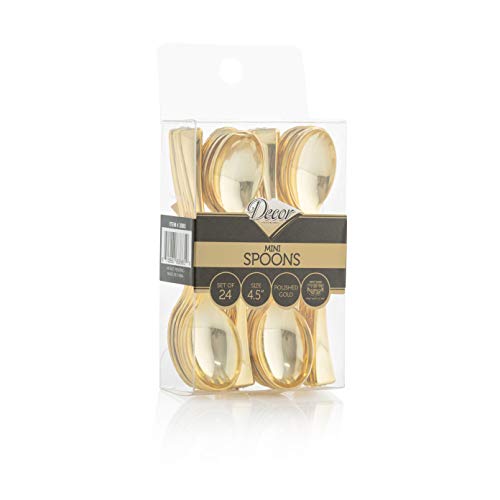Product Cover Disposable Plastic Mini Spoons, Gold Plastic Tasting Spoons, 72 Count, 4 inch Spoons, Great for Desserts, Sampling, or Appetizers - Posh Setting