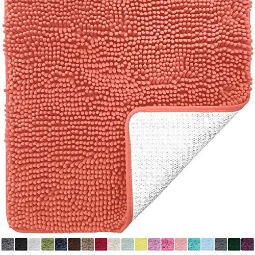 Product Cover Gorilla Grip Original Luxury Chenille Bathroom Rug Mat, 30x20, Extra Soft and Absorbent Shaggy Rugs, Machine Wash Dry, Perfect Plush Carpet Mats for Tub, Shower, and Bath Room, Coral