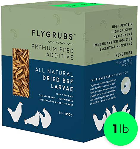 Product Cover FLYGRUBS Superior to Dried Mealworms for Chickens (1 lb) - 85X More Calcium Than Meal Worms - Non-GMO Chicken Feed Additive & Molting Supplement - FDA Approved BSFL Treats for Hens, Ducks, Wild Birds
