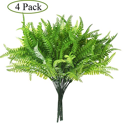 Product Cover 4 Pack Artificial Plants Boston Fern Bush Plant Shrubs,Artificial Boston Fern Plants Greenery Bushes Flower for House Office Garden Indoor Outdoor Decor