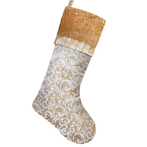 Product Cover Valery Madelyn 21 inch Luxury Gold Christmas Stockings with Baroque Patterns and Ruffle Cuff Trim, Themed with Tree Skirt (Not Included)