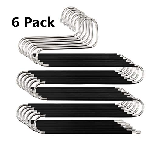 Product Cover HOMEIDEAS Pants Hangers Non-Slip Space Saving S-Shape/Type Multi Layers Pants Hangers Stainless Steel Trousers Hangers for Pants Jeans Scarf(5 Layers,6Pcs)