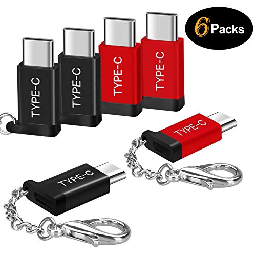 Product Cover Micro USB to USB C Adapter (6 Packs),Type C Keychain Charger Connector for Samsung Galaxy A10E A20 A20E A30 A40 A50 A60 A70 A80 A8 A9 A90 S20 Ultra S20+ 20 20+,LG V50 V40 G8 Thinq Stylo 4 5,Moto Z3 G7