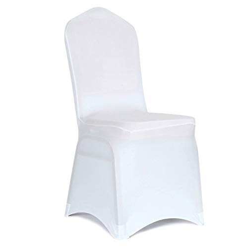 Product Cover Obstal 10 PCS White Spandex Dining Room Chair Covers for Living Room - Universal Stretch Chair Slipcovers Protector for Wedding, Banquet, and Party