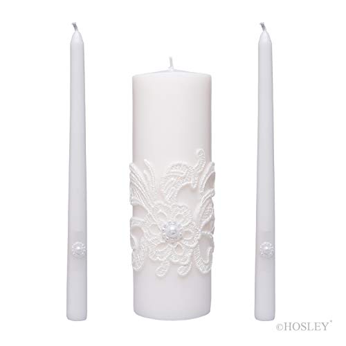 Product Cover Hosley 11.50 Inch High White Wedding Unity Candle Set Includes 1 Pillar and 2 Taper Candles Great for Weddings as Well as Special Events and Emergency Lighting or for Reiki Spa Meditation