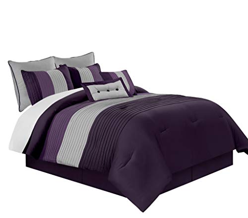 Product Cover Chezmoi Collection Loft 8-Piece Luxury Striped Comforter Set (Queen, Purple/Lavender/Gray)