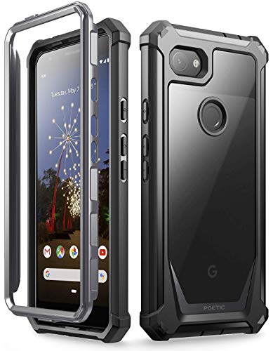 Product Cover Poetic Google Pixel 3a Rugged Clear Case, Full-Body Hybrid Shockproof Bumper Cover, Built-in-Screen Protector, Guardian Series, Case for Google Pixel 3a (2019 Release), Black/Clear