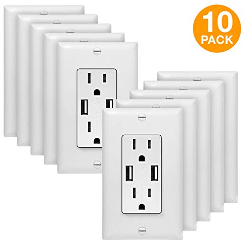 Product Cover TOPGREENER TU2152A-W-10PCS 2.1A Ports, USB Power Outlet, 15A Tamper-Resistant Duplex Receptacle, TU2152A, White, 10-Pack, 10