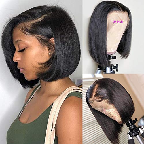Product Cover BLY Brazilian Virgin Human Hair Lace Front Wigs Short Bob Wigs Straight Hair 13x4 Lace Part 150% Density Pre Plucked with Baby Hair