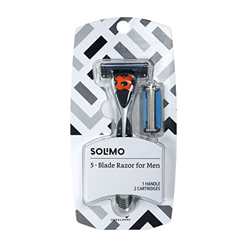 Product Cover Solimo 5-Blade MotionSphere Razor for Men with Dual Lubrication and Precision Beard Trimmer, Handle & 2 Cartridges (Cartridges fit Solimo Razor Handles only)