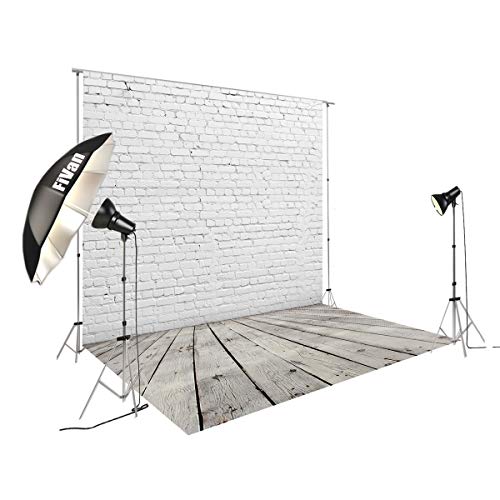 Product Cover 8'x12' White Brick Wall with Gray Wooden Floor Photography Backdrop Vinyl Background for Pictures D-2504