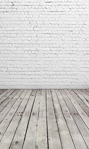 Product Cover 6'x10' White Brick Wall with Gray Wooden Floor Photography Backdrop Vinyl Background for Pictures D-2504