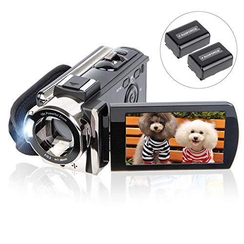 Product Cover Video Camera Camcorder Digital YouTube Vlogging Camera Recorder kicteck Full HD 1080P 15fps 24MP 3.0 Inch 270 Degree Rotation LCD 16X Digital Zoom Camcorder with 2 Batteries(604S)
