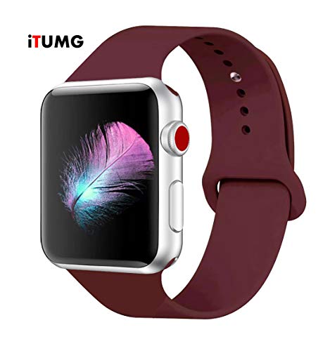 Product Cover Threenine for Watch Band 38mm/40mm 42mm/44mm, Soft Silicone Watch Strap Replacement Sport Band Compatible with Watch Band Series 5/4/3/2/1 (Wine red, 38mm/40mm-ML)