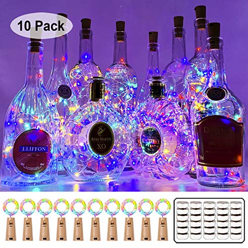 Product Cover MUMUXI 10 Pack 20 LED Wine Bottle Lights with Cork, 3.3ft Silver Wire Cork Lights Battery Operated Fairy Mini String Lights for Liquor Bottles Crafts Party Wedding Halloween Christmas Decor,Colorful