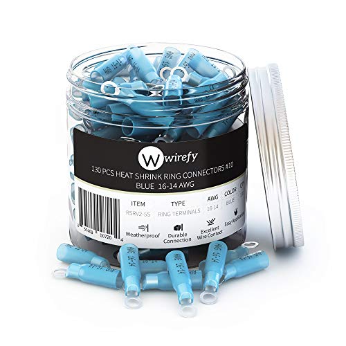 Product Cover 130 PCS Ring Terminals #10 Blue 16-14 AWG - Electrical Connectors - Heat Shrink Wire Connector Kit - Automotive Marine Ring Connectors by Wirefy