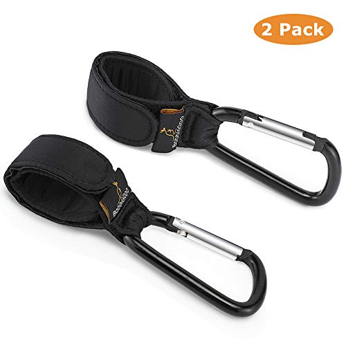 Product Cover Stroller Hooks - Babbleroo Adjustable Universal Multi-Purpose Stroller Organizer Clip to Hang Your Purse, Shopping & Diaper Bags on Buggy, Pushchair or Pram, Black, 2 Pack