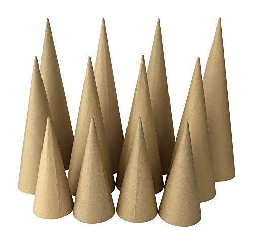 Product Cover Paper Mache Craft Cones Variety Pack 3 Sizes- 13.75 x 5, 10.63 x 4, 7 x 3 Inches- Set of 12