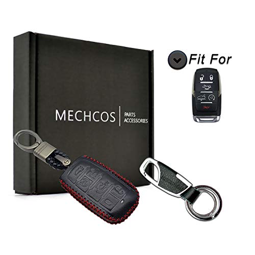 Product Cover MECHCOS Compatible with fit for 2019 Ram 1500 Limited Truck Pickup 6 Buttons Leather Case Key Fob Cover Keyless Remote Holder Protecter, Bonus: Key Ring