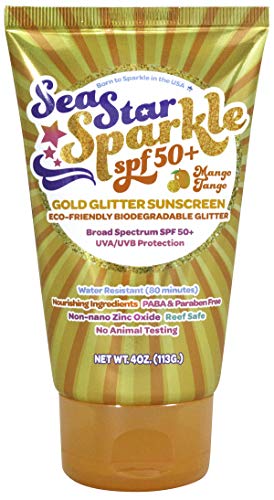 Product Cover Sunshine & Glitter - Sea Star Sparkle GLITTER SUNSCREEN with SPF 50+ | MANGO TANGO- Water Resistant - Biodegradable Glitter - Vegan & Cruelty Free | 4 Oz
