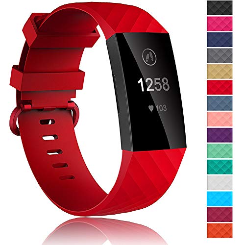 Product Cover Velavior Waterproof Bands for Fitbit Charge 3 / Charge3 SE, Replacement Wristbands for Women Men Small Large (Red, Large)