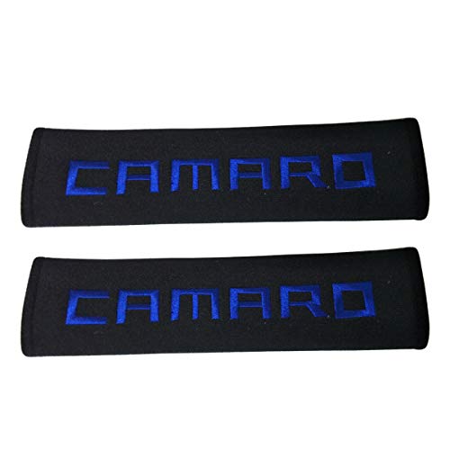 Product Cover Comfortt 2pcs New Car Seat Belt Black Shoulder Pad Soft Fabric Blue Camaro Stitching Car Interior Accessories Compatible Fit for Coupe Sports Convertible Chevrolet Camaro SS ZL1