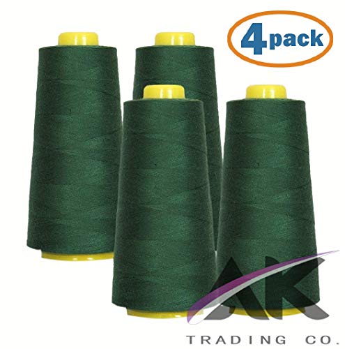 Product Cover AK Trading 4-Pack Pine Green All Purpose Sewing Thread Cones (6000 Yards Each) of High Tensile Polyester Thread Spools for Sewing, Quilting, Serger Machines, Overlock, Merrow & Hand Embroidery