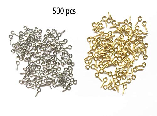 Product Cover Small Mini Eyes Screw Hooks Jewelry Eye Pin,Silver+Gold Multi Packed (500 PCS)