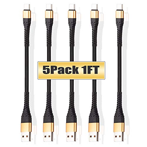 Product Cover Short USB Type C Cable,ICSEIO 5Pack 1Foot USB A 2.0 to USB-C Fast Charger Cord 1Ft USB C Cable Compatible Samsung Galaxy S10 S9 S8 plus Note 9 8,Moto Z,LG V30 V20 G5,Nintendo Switch,USB C devices
