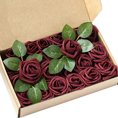 Product Cover Ling's moment Artificial Flowers Burgundy Rose Buds and Small Roses w/Stem for DIY Wedding Bouquets Centerpieces Arrangements Party Baby Shower Home Decorations