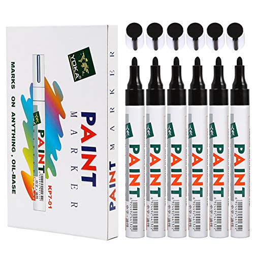 Product Cover Paint Pens for Rock Painting-Stone, Ceramic, Metal, Glass, Wood, Fabric, Set of 6 Medium Tip Oil Paint Markers High Volume Ink Water and Fade Resistant for DIY Craft Projects Quick Drying(Black)