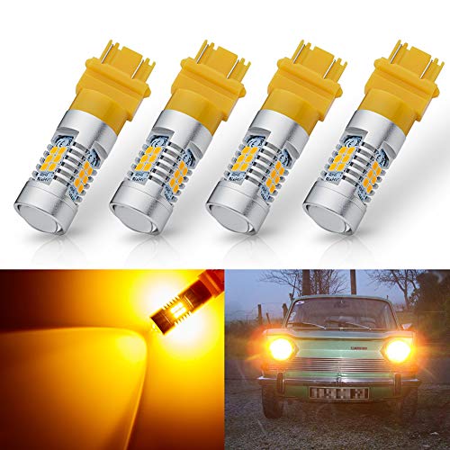 Product Cover ANTLINE Extremely Bright 3157 3156 3057 4057 4157 3157LL 4157K 3057K 3457 21-SMD 1260 Lumens LED Bulb Replacement Amber Yellow for Car Turn Signal Blinker Side Marker Lights Bulbs (Pack of 4)