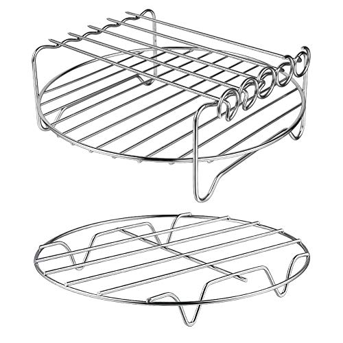 Product Cover XL Air Fryer Accessories-Air Fryer Rack Set of 2, MFTEK Multi-purpose Double Layer Rack with Skewer, Compatible with XL Power Airfryer Philips