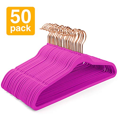 Product Cover HOUSE DAY Velvet Hangers Non-Slip Velvet Hanger 50 Pack-Clothes Hangers Velvet Space Saving Clothes Hangers Non Slip Hangers for Coats, Suit,Hot Pink