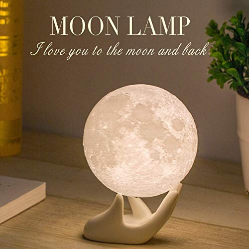 Product Cover Moon Lamp, Balkwan 3.5 inches 3D Printing Moon Light uses Dimmable and Touch Control Design,Romantic Funny Birthday Gifts for Women,Men,Kids,Child and Baby. Rustic Home Decor Rechargeable Night Light