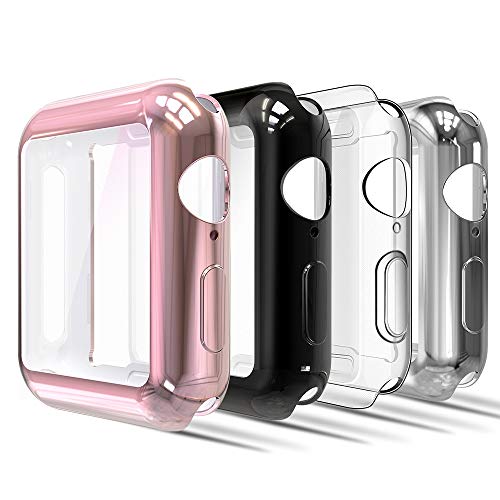 Product Cover Simpeak Soft Screen Protector Bumper Case Compatible with Apple Watch 40mm Series 4 Series 5, Pack of 4, All Around, Clear,Black,Rose Gold,Silver