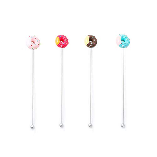 Product Cover 4 Pcs Swizzle Sticks Stainless Steel Coffee Stirrers, Reusable Stirrers Stir Cocktail Drink Swizzle Stick(Donut)