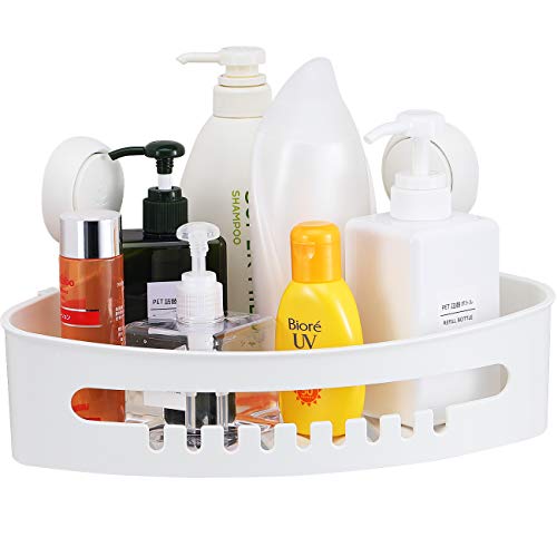Product Cover Luxear Bathroom Corner Shower Caddy NO-Drilling Removable Waterproof Storage Organizer Corner Basket Suction Cup Shower Rack for Bathroom Kitchen Organize Shampoo Conditioner Razors- White