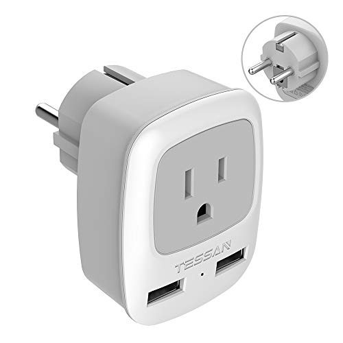 Product Cover Schuko Germany France Travel Power Adapter, TESSAN European Plug with 2 USB, Outlet Adaptor for USA to Europe EU Russia Iceland Spain Greece Norway Korea (Type E/F) 