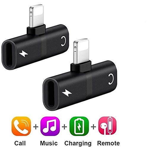 Product Cover YUEMIDAMY Headphone and Charging Adapter Splitter Compatible with iPhone Xs Max X 7 8 Plus,Dual Ports Adapter Headphone Jack Audio + Charge Cable Adapter Sync(2Pack-Black)