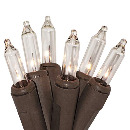 Product Cover 612 Vermont 50 Clear Mini Christmas String Lights on Brown Wire Cord, UL Approved for Indoor/Outdoor Use, 9 Foot of Lighted Length, 11 Foot of Total Length
