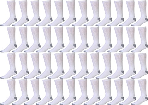 Product Cover 48 Pairs Crew Socks for Men Women Kids, Wholesale Bulk Cotton Basic Sport Sock, Gift Donation (White w/Gray Heel & Toe, Mens Size 10-13 (Shoe Size 7-12))